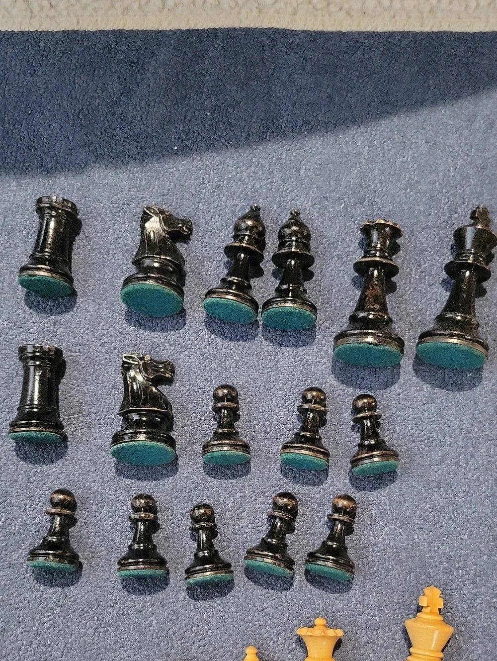 Vintage Hand Carved Wooden Chess Pieces With Box Made In France